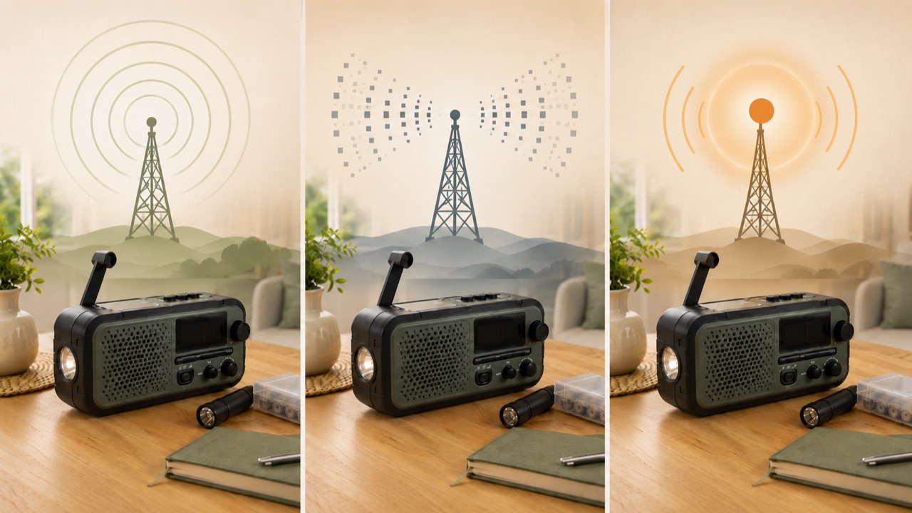 Radioempfang mit einem Kurbelradio über UKW und DAB+