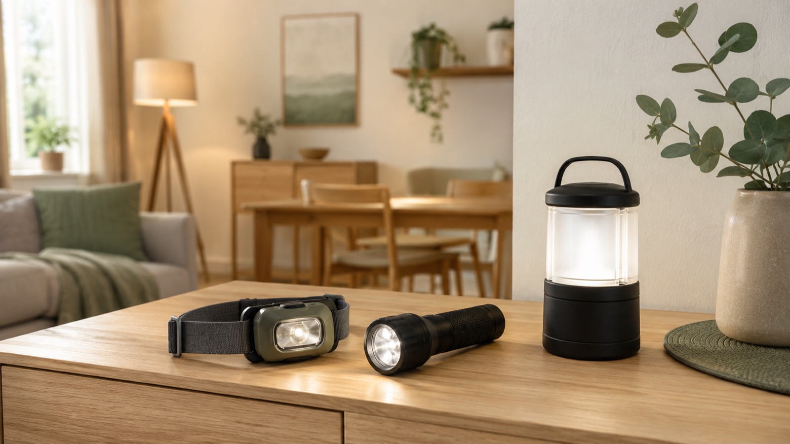 Stirnlampe, Taschenlampe und LED-Laterne als Lichtreserve im Haushalt