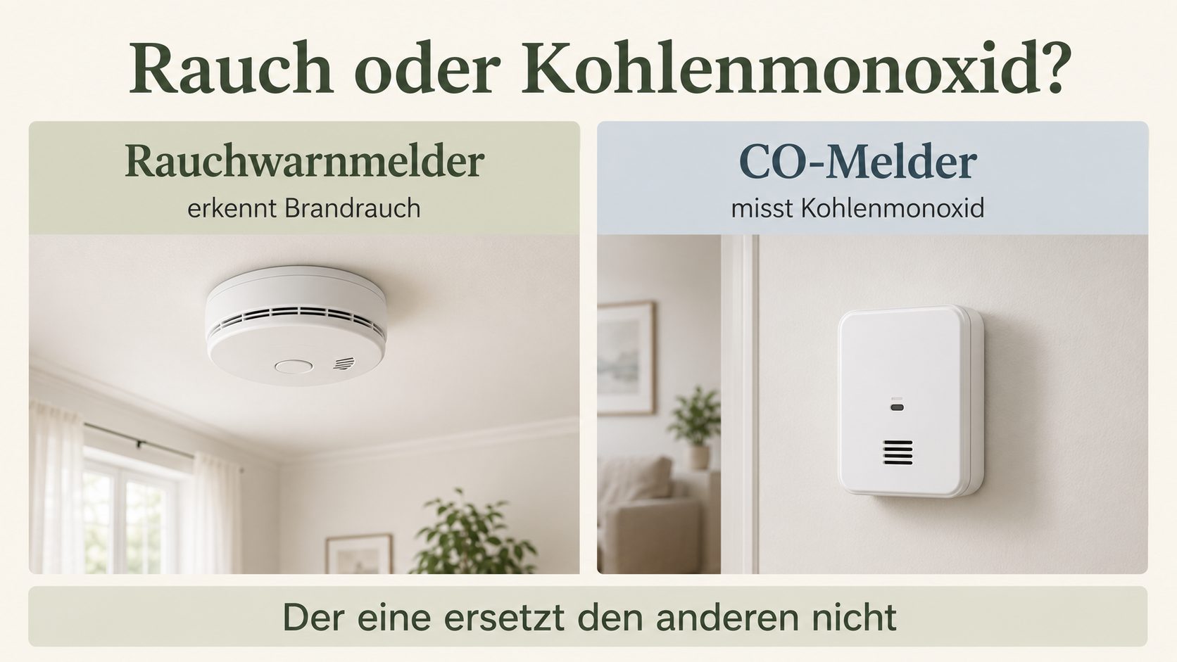 Rauch oder Kohlenmonoxid: Rauchwarnmelder erkennt Brandrauch, CO-Melder misst Kohlenmonoxid – der eine ersetzt den anderen nicht